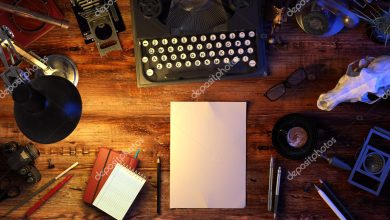depositphotos 186688714 stock photo writers desk table with typewriter