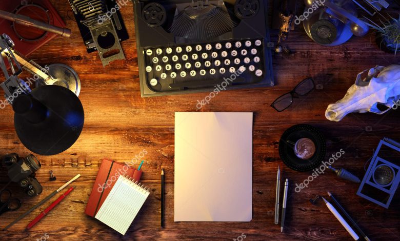 depositphotos 186688714 stock photo writers desk table with typewriter