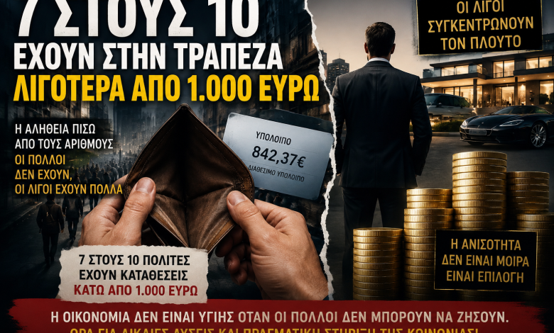 Οι 7 στους 10 Έλληνες έχουν στην τράπεζα λιγότερα από 1.000 ευρώ – Η πραγματική εικόνα της ελληνικής οικονομίας d27a740f 9622 400c 96ba ffb0f4065608